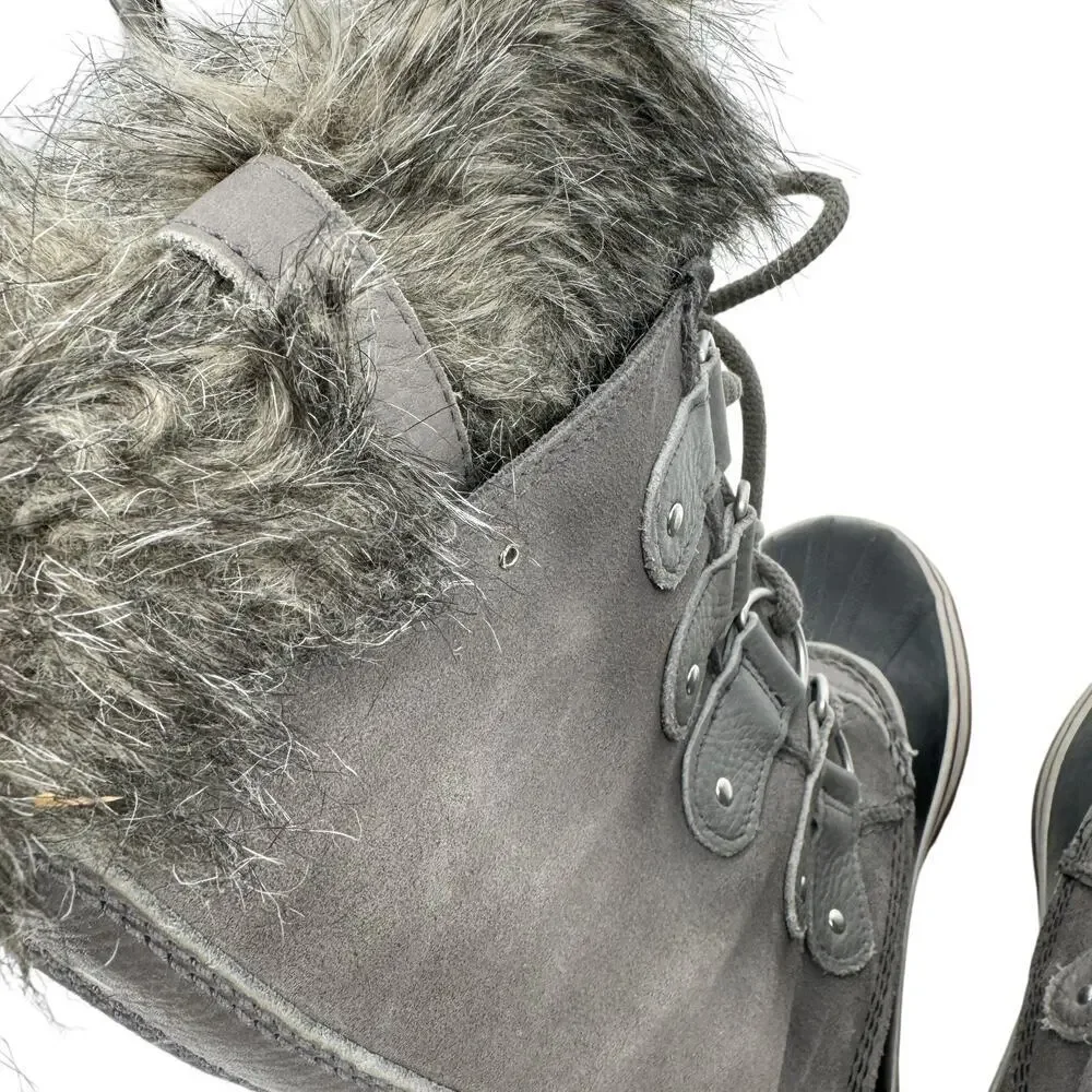 Sorel Joan of Arctic II Fur Snow Boots Waterproof Insulated Gray Suede Size 9